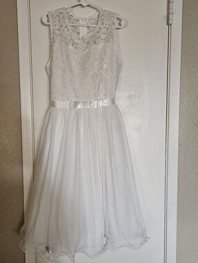 Rare Editions White Lace & Tulle Girls Formal Dress